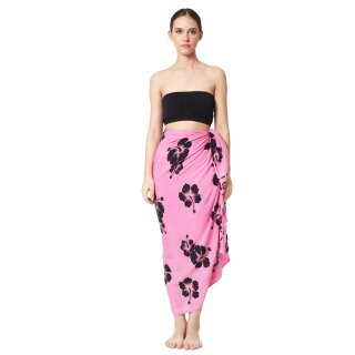 Sarong Pareo Wickelrock Dhoti Lunghi Tuch Strandtuch Blume Rosa Schwarz Pink