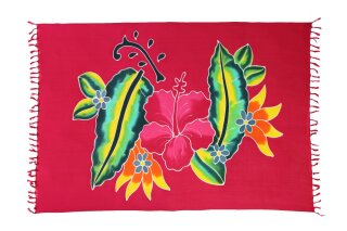 Sarong Pareo Wickelrock Strandtuch Tuch Schal Wickelkleid Strandkleid Blickdicht Barbados - Rot Blumen
